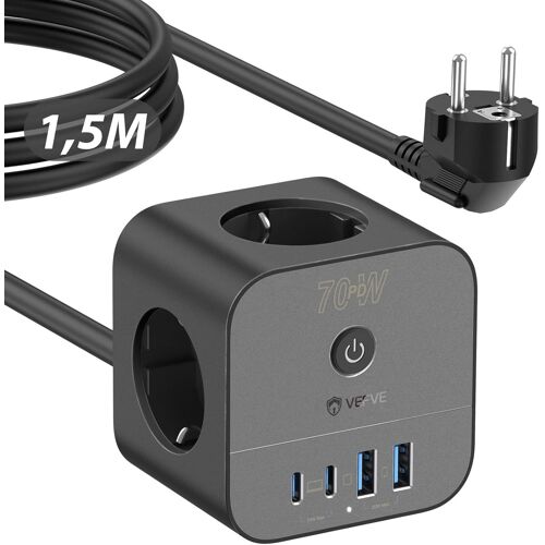 Chargeur USB-C 70 W, multiprise 7 en 1 avec Interrupteur, Prise Multiple de 3m avec Charge USB Rapide pour téléphone Portable