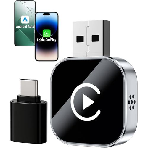 Kalanka-Adaptateur Carplay & Android Auto Sans Fil ¿ Dongle Usb 2-En-1, Convertit Les Connexions Filaires En Sans Fil, Boîtier En Verre & Métal, Compatible +800 Modèles À Partir De 2017