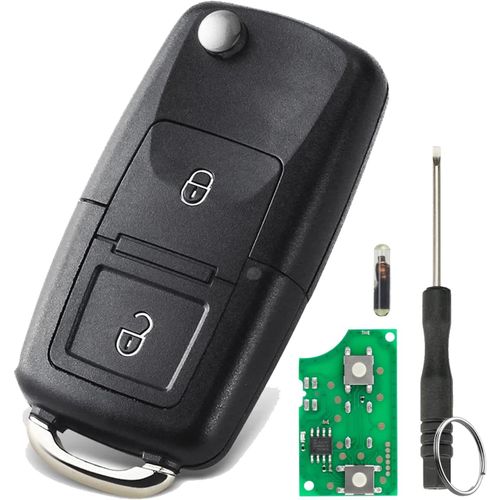 Kalanka-433/434mhz 2 Boutons Pour Vw Volkswagen Golf Passat Polo Transporter T5 Seat Skoda Octavia Fccid : 1j0959753ag Id48 Puce Avec Tournevis Porte-Clés
