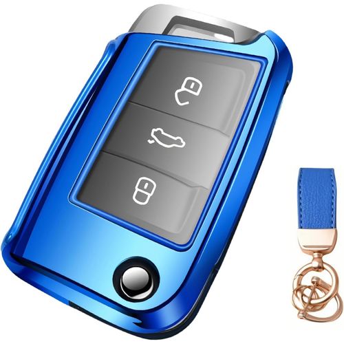 Kalanka-Accessoire De Voiture Compatible Avec Skoda Kamiq 2019-2024 2025 - Coque De Clé Et Porte-Clés - En Silicone - Bleu 1