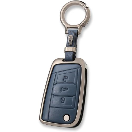 Kalanka-Coque Cle Cuir Alliage De Zinc, Etui Cle Avec Porte Clef Apte À Vw Volkswagen Golf 7 Polo Tiguan Seat Leon Cupra Fabia Ateca Skoda Octavia Superb