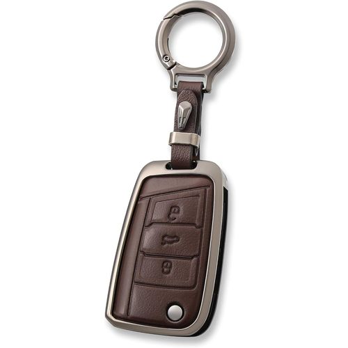 Kalanka-Coque Cle Cuir Alliage De Zinc, Etui Cle Avec Porte Clef Apte À Vw Volkswagen Golf 7 Polo Tiguan Seat Leon Cupra Fabia Ateca Skoda Octavia Superb
