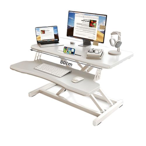 Gangxun Bureau D¿Ordinateur Réglable En Hauteur, Poste De Travail Ergonomique Assis-Debout, Plateau Clavier Amovible, Support Double Écran ¿ Blanc