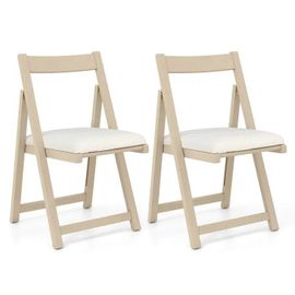 Costway Lot De 2 Chaises Pliables En Bois De Caoutchouc - Rembourrées Avec Coussin Pour Salle À Manger, Cuisine Naturel