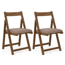 Costway Lot De 2 Chaises Pliables En Bois De Caoutchouc - Rembourrées Avec Coussin Pour Salle À Manger, Cuisine Noyer