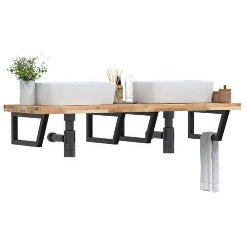 Vidaxl Étagère De Vasque Murale Acier Et Bois Massif D'acacia