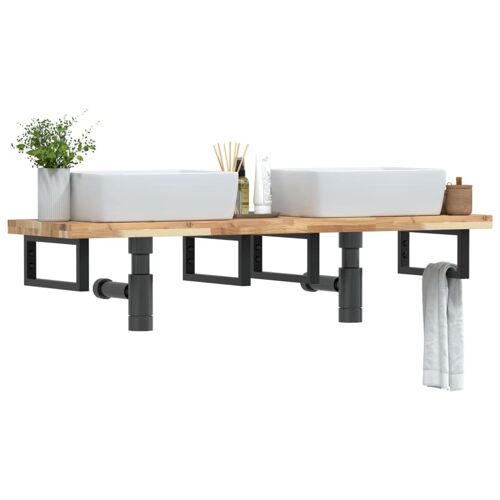 Vidaxl Étagère De Vasque Murale Acier Et Bois Massif D'acacia