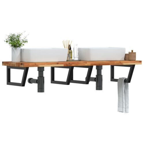 Vidaxl Étagère De Vasque Murale Acier Et Bois Massif D'acacia