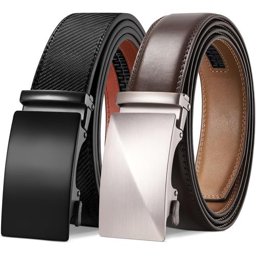Men's Adjustable Ratchet Automatic Buckle Leather Belt 35mm Wide Black 115-145cm.[E644]