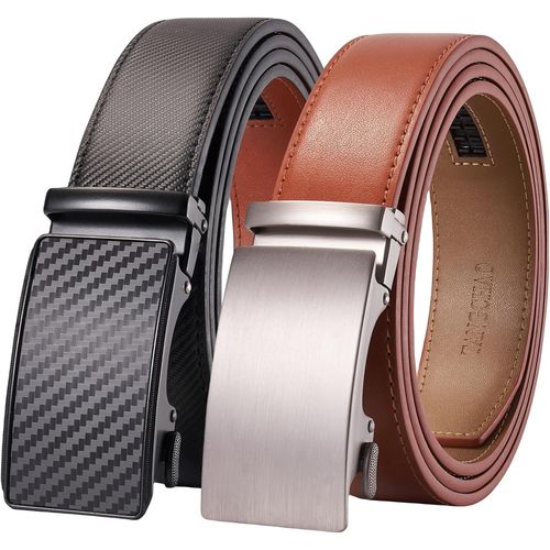 Men's Adjustable Ratchet Automatic Buckle Leather Belt 35mm Wide Black 115-145cm.[E655]