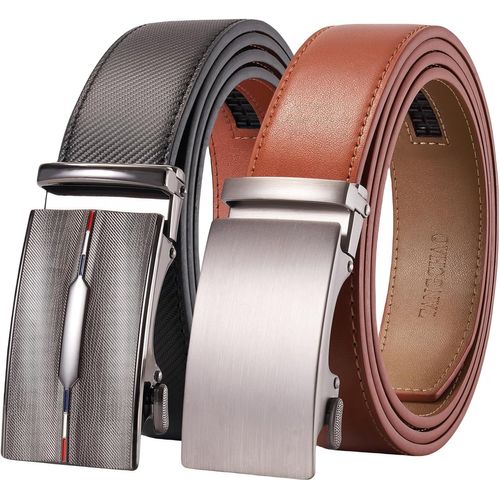 Men's Adjustable Ratchet Automatic Buckle Leather Belt 35mm Wide Black 115-145cm.[E653]