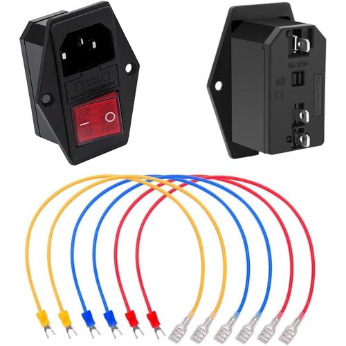 2 Pieces 10A 250V Power Rocker Switch,Recessed Socket for 3D Printer,AC Input Module Power Socket IEC320 C14,with 10A Fuse and 6pcs 18AWG Wiring