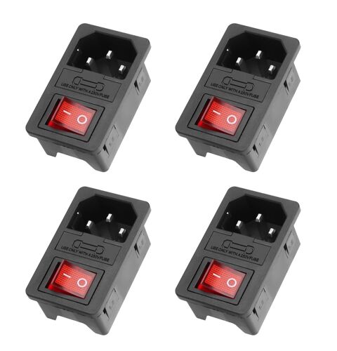 4 Pack 10A 250V Rocker Switch and IEC C14 10A Power Module with Indicator Light for Home Appliances 12V 230V DIY Appliances