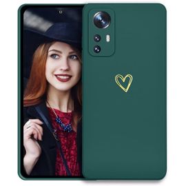 Coque Pour Xiaomi 12 / Xiaomi 12x Étui, Mince Souple Silicone Coque Antichoc Housse, Anti-Rayures Bumper Housse Tpu Téléphone Case Cover Avec Motif Coeur Vert Foncé[Hou993499]