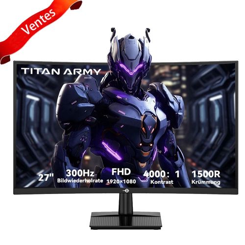 Écran gaming TITAN ARMY C27A1H, écran VA incurvé 27 pouces 1500R, résolution 1920 x 1080, taux de rafraîchissement de 300 Hz, temps de réponse à gris 1 ms