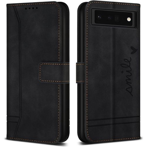 Coque Pour Google Pixel 6, Etui Cuir Avec Magnetique, Flip Pochette Housse Pour Google Pixel 6 Protection, Noir