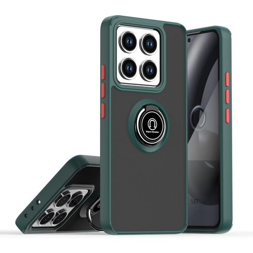 Coque Pour Xiaomi 14t 5g, Etui Téléphone Antichoc Avec Anneau De Support, Hard Pc Et Tpu Bumper Mat Translucide Case Cover - Vert Foncé[Hou996254]