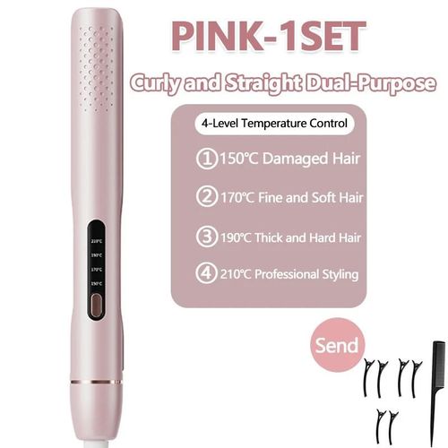 Lisseur De Cheveux De Voyage,Mini Fer ¿¿ Friser,Double Fonction,Rechargeable Par Usb,Pour Femmes,Frange,Outil De Coiffure Court,Usage Domestique--Pink-1set