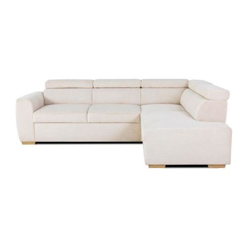 Canapé D'Angle Convertible Réversible - 4 Places - Kelio - Tissu Lincoln - Perle - 297 X 155 X 87 Cm