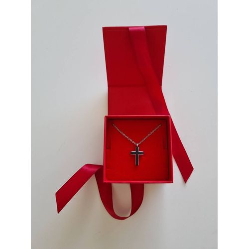 Collier Croix Religieuse Noire Et Grise Acier Inoxydable Longueur Chaîne 50 Cm