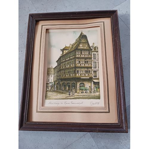 tableau cadre bois marron et doré La maison Kammerzell à Strasbourg 30 x 38 cm
