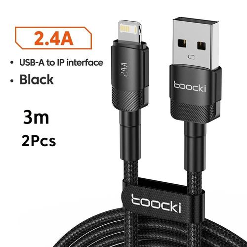 Toocki Câble Usb Iphone 2pack Chargeur De Charge Rapide En Aluminium Câble Usb Vers Ip Pour Iphone 14 13 12 Pro Max X 8 Plus Cordon De Données Ipad.3m Black 2pack.