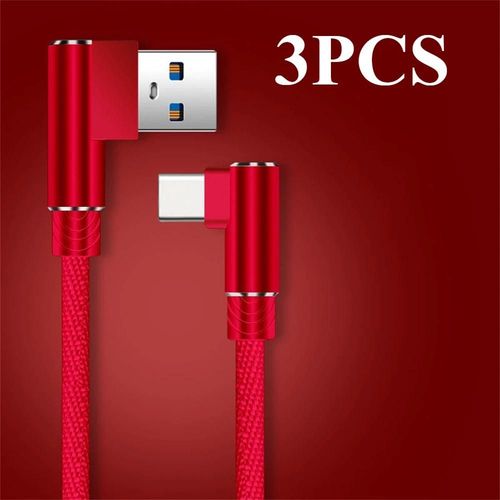 40w 5a Usb Vers Type C Charge Rapide Tissage Câble De Données 90 Degrés Câble De Chargeur De Téléphone Pour Iphone Xiaomi Redmi Huawei Fil De Chargement Usb.3pcs Red.0.25m