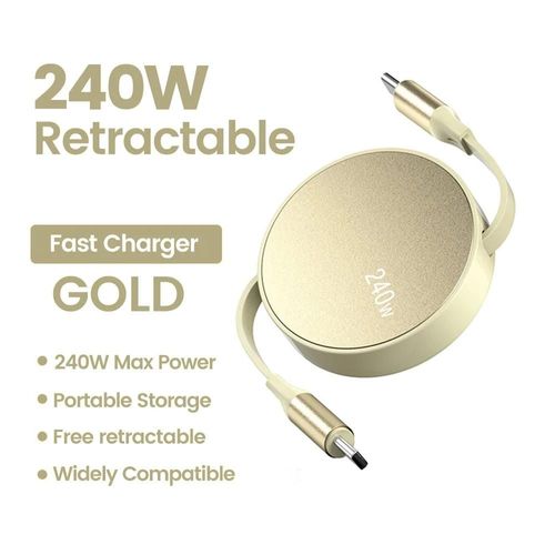 Nnbili 240w Usb C Vers Usb C Câble Pour Iphone 15 Pro Max Cordon De Données De Charge Rapide Câble De Chargeur Usb C Rétractable Pour Ordinateur Portable.Gold.