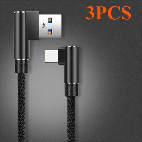 40w 5a Usb Vers Type C Charge Rapide Tissage Câble De Données 90 Degrés Câble De Chargeur De Téléphone Pour Iphone Xiaomi Redmi Huawei Fil De Chargement Usb.3pcs Black.0.25m