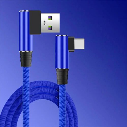 40w 5a Usb Vers Type C Charge Rapide Tissage Câble De Données 90 Degrés Câble De Chargeur De Téléphone Pour Iphone Xiaomi Redmi Huawei Fil De Chargement Usb.Blue.0.25m