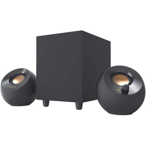 Creative Pebble Plus Enceintes de Bureau Haut-Parleurs Alimentés par USB 2.1 avec Caisson de Basse Downfire, Champ Lointain pour PC, Ordinateurs Portables (Noir)
