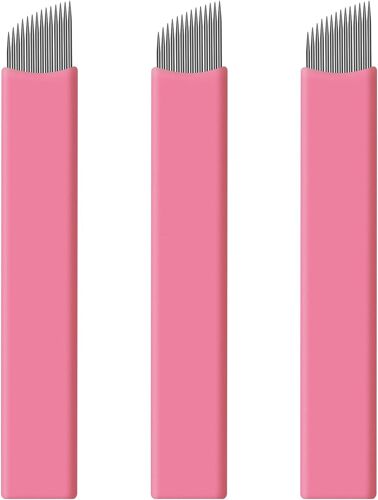 50 Pieces Pink Disposable Microblading Nano Needles 0.15mm Perfect For Hair Features Eyebrow Thinnest Needles On The Market (14 Slope)