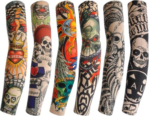 Lot De 6 Manchettes De Tatouage Pour Homme, Chaussettes De Tatouage, Tatouage Temporaire, Protection De Tatouage Pour Enfants, Pour Carnaval, Halloween, Noël, Costume Rockstar, Carnaval 