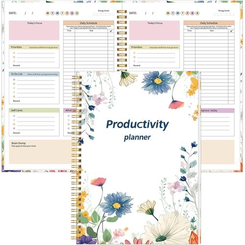 TEPPC-Agenda quotidien TDAH non daté pour adultes, hommes et femmes, organisateur de gestion des tâches pour neurodivergents, couverture rigide de 17,8 x 25,4 cm, feuilles colorées à l'intérieur B5
