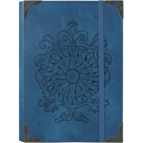 TEPPC-A5 Cahier à 6 Anneaux pour Femmes et Hommes, Journal à Couverture Rigide en Cuir PU, Boussole Vintage Journaux, Cahiers à Lignes pour l'École, Agenda, Voyage, Travail, Organiseur
