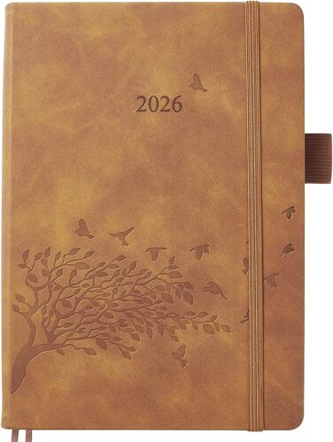 Jexnovashop-Agenda 2026 Journalier Une Page Par Jour A5, Planificateur Quotidien Avec Onglets Mensue, Notes, Contacts, Poche Arrière, Porte-Stylo, Signet Ruban 2, Couverture Rigide En Pu Cuir, Jan À