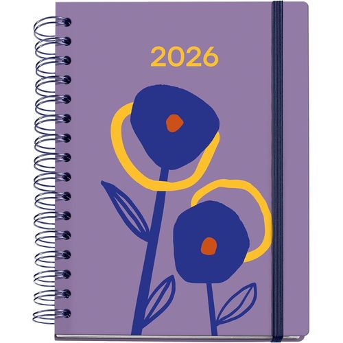 - Agenda Semainier 2026, Format 160 X 218 Mm, Planification Hebdomadaire, Double Spirale, Couverture En Carton Plastifié, Papier 100 G/M², 6 Langues, Autocollants, Dualité Florale