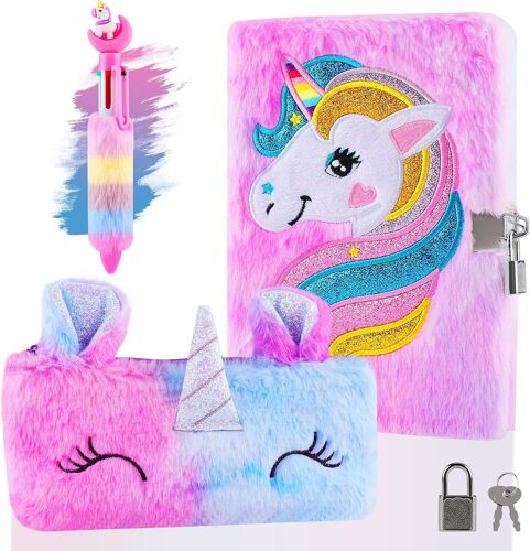 JEXNOVASHOP-Journal Intime Fille avec Cadenas, Carnet Secret Fille avec Clé et Cadenas, Cahier de Broderie Privé Secret Set avec Sac à Stylo Multicolore, Carnet de Notes Cadeau pour les Enfants (Blue