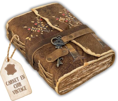 JEXNOVASHOP-Journal Intime Avec Motif Arbre De Vie, Feuilles De C?ur, Pages Rustiques, Anciennes Et Anciennes, Couverture En Cuir, Journal Intime Imprimé, Papier Vierge Vierge