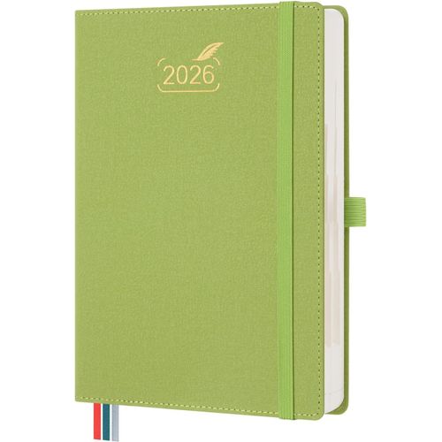 Agenda 2026 A5 21,0 X 14,8 Cm Avec Double Horaire 1 Jour Par Page - Travail & Vie, Agenda Journalier 2026 Avec Couverture Rigide En Pu, Fruit Vert