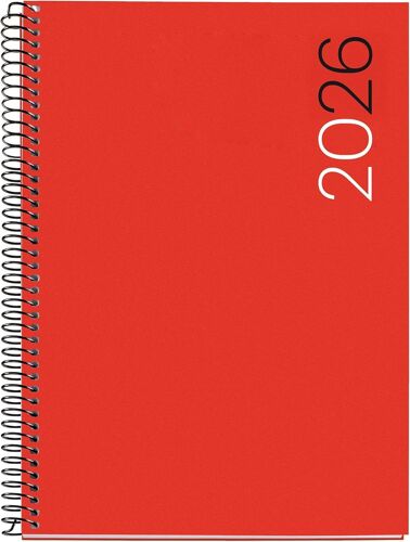 Es-En-Pt ¿ Agenda Journalier 2026 1 Page Par Page A5+ (155 X 213 Mm), Couverture Souple En Polypropylène, Spirale, Papier 80 G/M², Planificateur Journalier Es-En-Pt Rouge