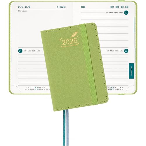 Petit Agenda 2026 De Poche 12 X 8 Cm Bi-Journalier 2 Jours Par Page, Agenda 2026 Semainier Avec Couverture Rigide En Cuir Pu, Fruit Vert