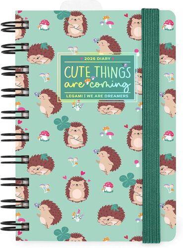 Legami - Agenda Journalier Spiralé Small 2026, Hedgehog, 12 Mois Petit, Fermeture Avec Élastique, Journal De Janvier 2026 À Décembre 2026, En Papier Fsc Certifié, 8,5 X 13 Cm