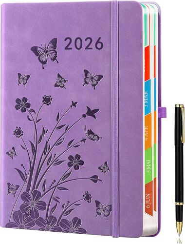 Day By Day Agenda 2026 A5 Journalier1 Jour Par Pageagenda Journaliercalendrier De Janvier À Décembre Avec Onglets Mensuels Colorés, Lavande, Stylo Inclus