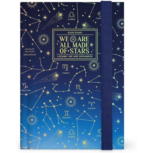 Legami - Agenda Journalier Photographique Petit 2026, Étoiles, 12 Mois, Fermeture Avec Élastique, Journal De Janvier 2026 À Décembre 2026, En Papier Fsc Certifié, 9,5 X 13,5 Cm