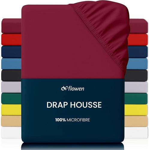 TEPPC-Drap Housse 150x190 cm en Microfibre Bordeaux avec Coins Élastiqués pour Matelas de 30 cm Haut Tissu Anti-Acarien Hypoallergénique De Haute Qualité Doux et Durable Lavable en Machine