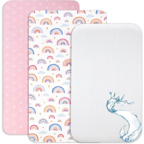 Tianyi-Draps Housses Cododo + 1 Alèse Protège Matelas Compatible Cododo Bébé - Drap Housse Cododo 100% Coton - Alèse 100% Imperméable (Arc-En-Ciel, 90 X 55 Cm)