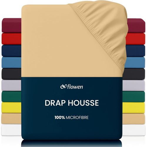 TZF-Drap Housse 90x190 cm en Microfibre Beige avec Coins Élastiqués pour Matelas de 30 cm Haut Tissu Anti-Acarien Hypoallergénique De Haute Qualité Doux et Durable Lavable en Machine