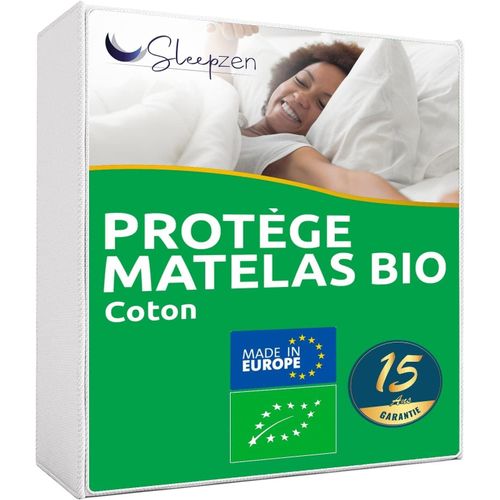 Tianyi-Sleepzen - Protege Matelas 90x200cm Alese 100% Coton Bio Certifié Oeko-Tex® - Barrière Contre Les Acariens, Hypoallergénique, Respirant, Silencieux - Fabriqué En Europe - Format Alèse Plateau
