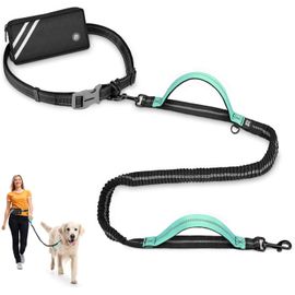 Laisse Canicross Chien, Avec Sac Noir, Laisse Mains Libres Chien, Ceinture Canicross Jusqu'à Absorption De Choc, Confortable, Couture Réfléchissante, Idéal Pour Course À Pied, Jogging Et Marche